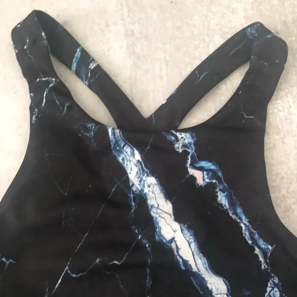 Strut This The Presley Sports Bra Navy Blue Marble NEW